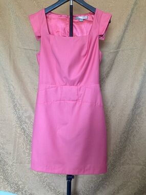LOVE21 Women’s Pink Square-Neck Sheath Dress w/Cap sleeves Sz-Sm